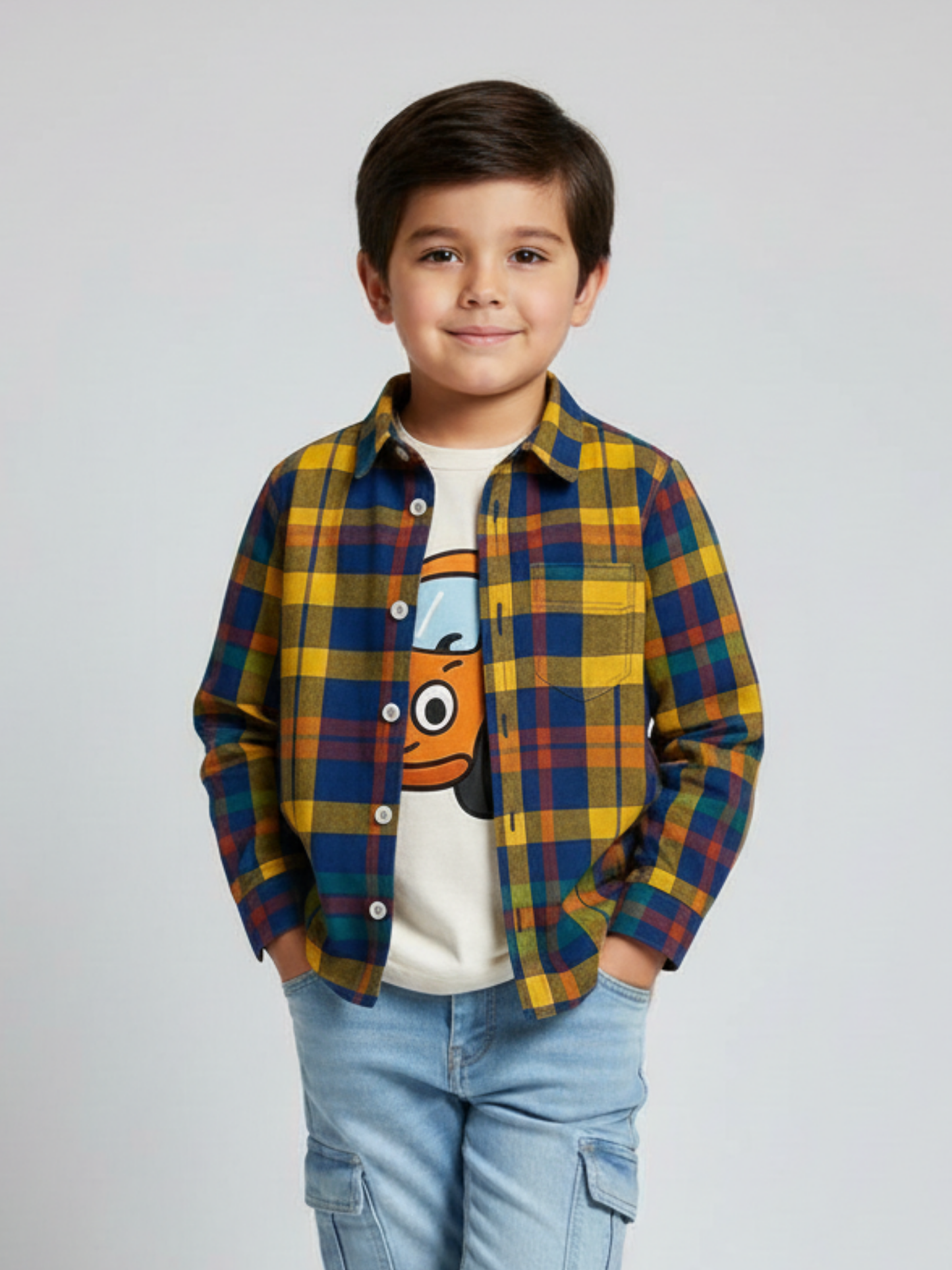 Multi color plaid check Shirt + T shirt