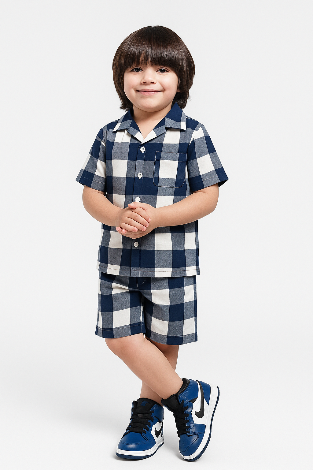 Blue Cuban Check Shirt and Shorts Set