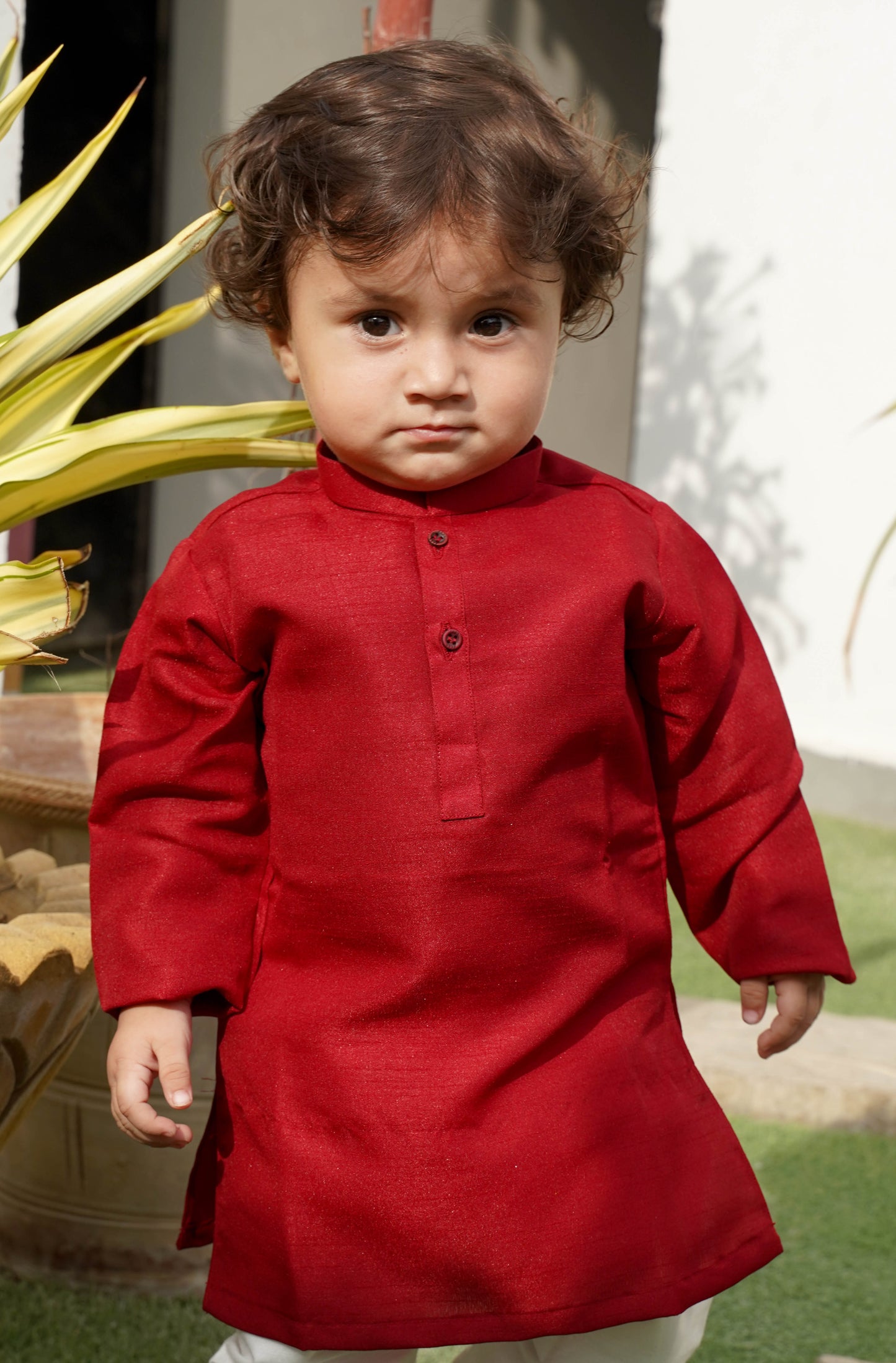 Raw Silk Cherry Kurta Pajama