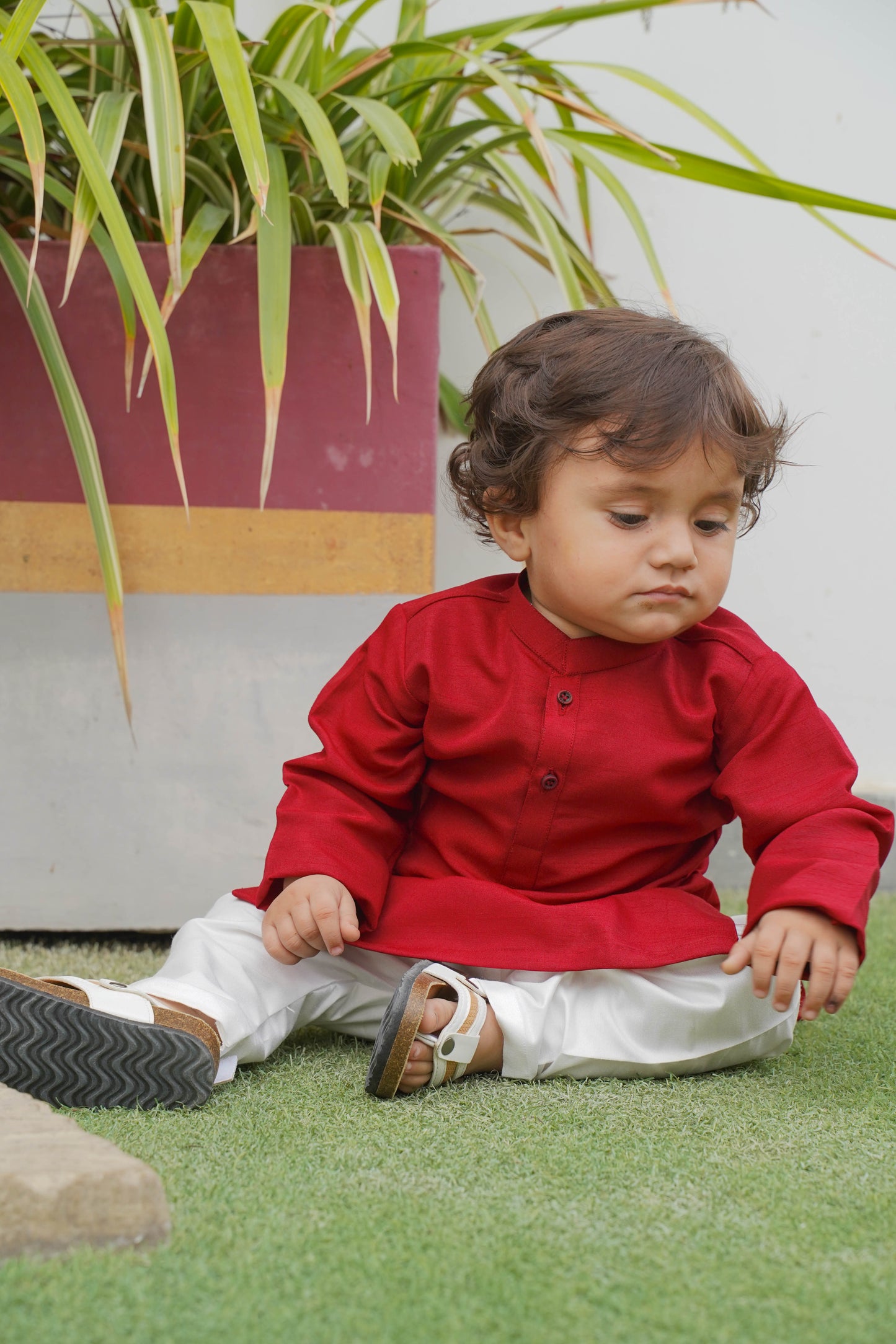 Raw Silk Cherry Kurta Pajama