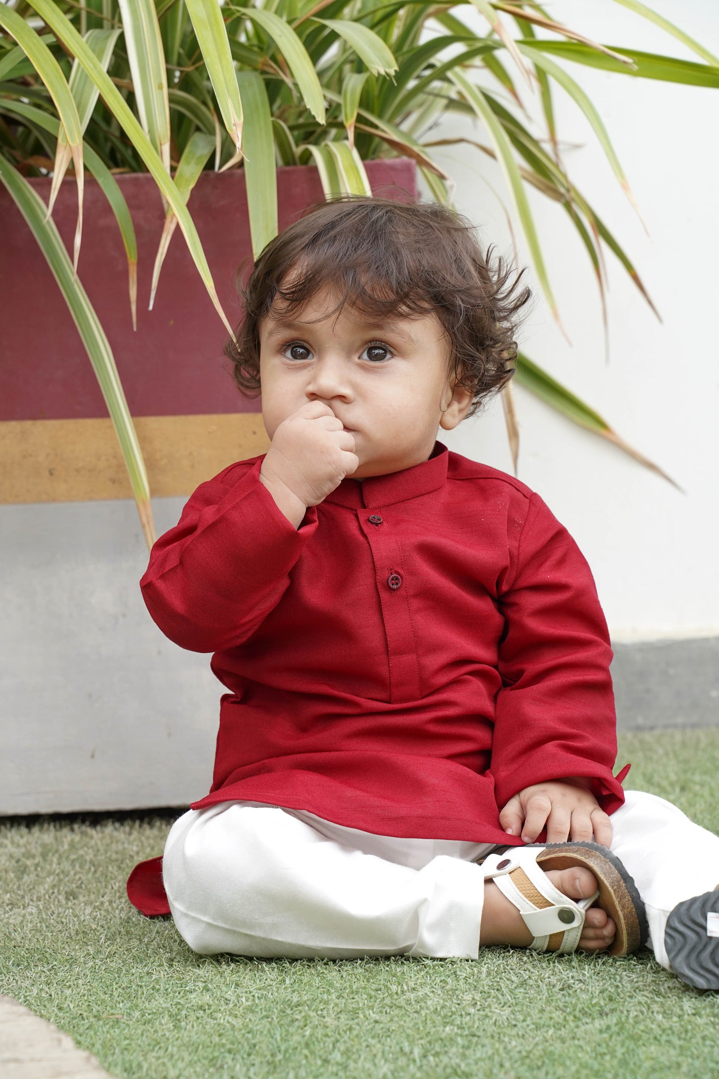 Raw Silk Cherry Kurta Pajama