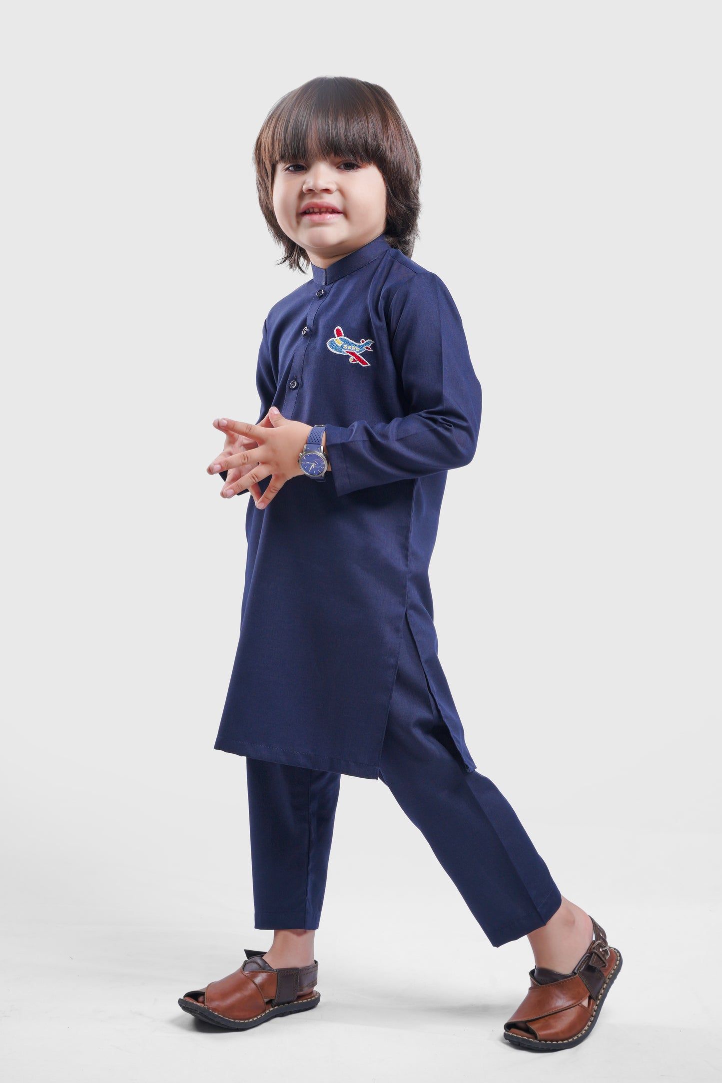 Aeroplane Embroidered - Navy Blue Kurta Pajama