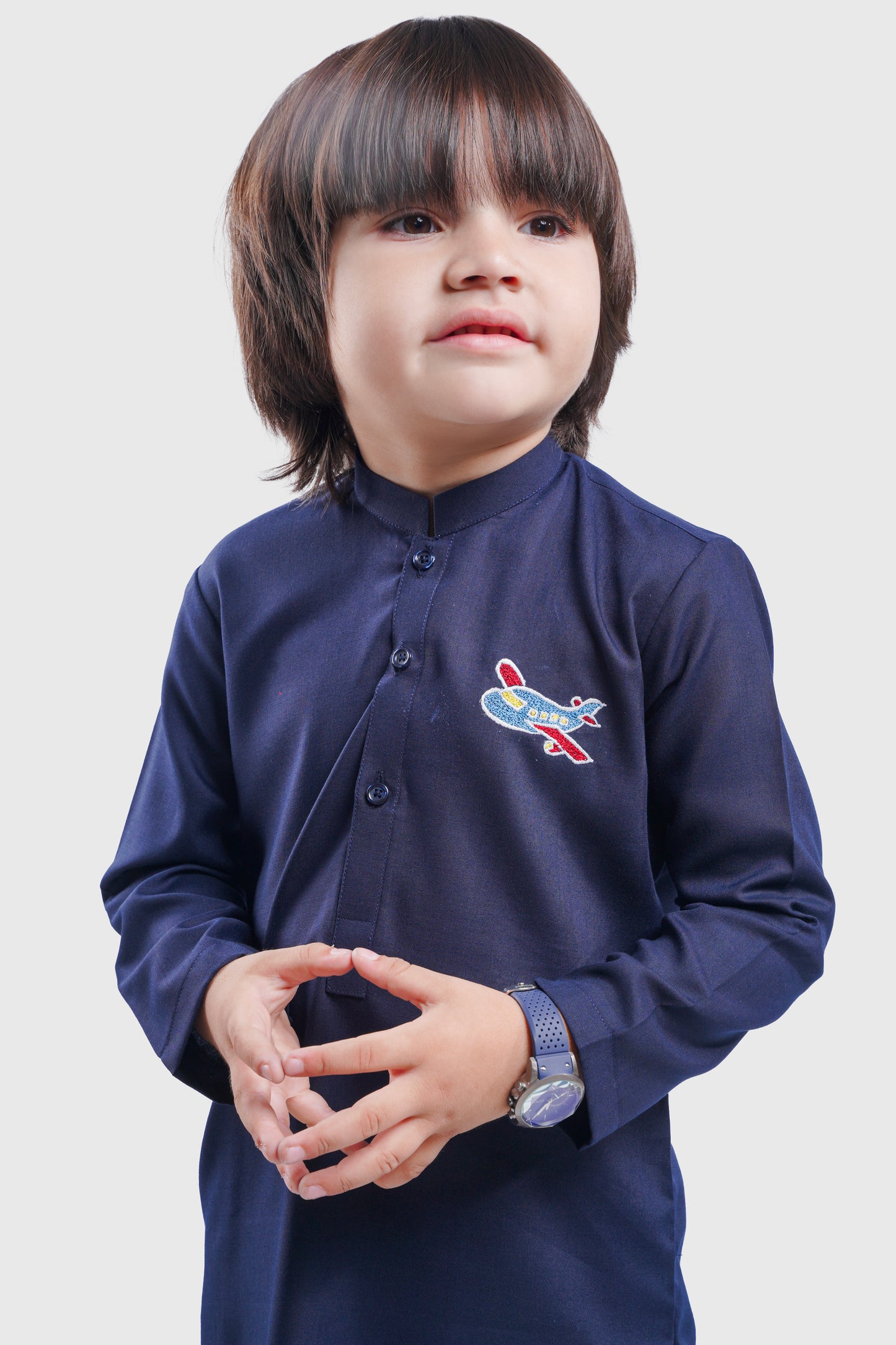 Aeroplane Embroidered - Navy Blue Kurta Pajama