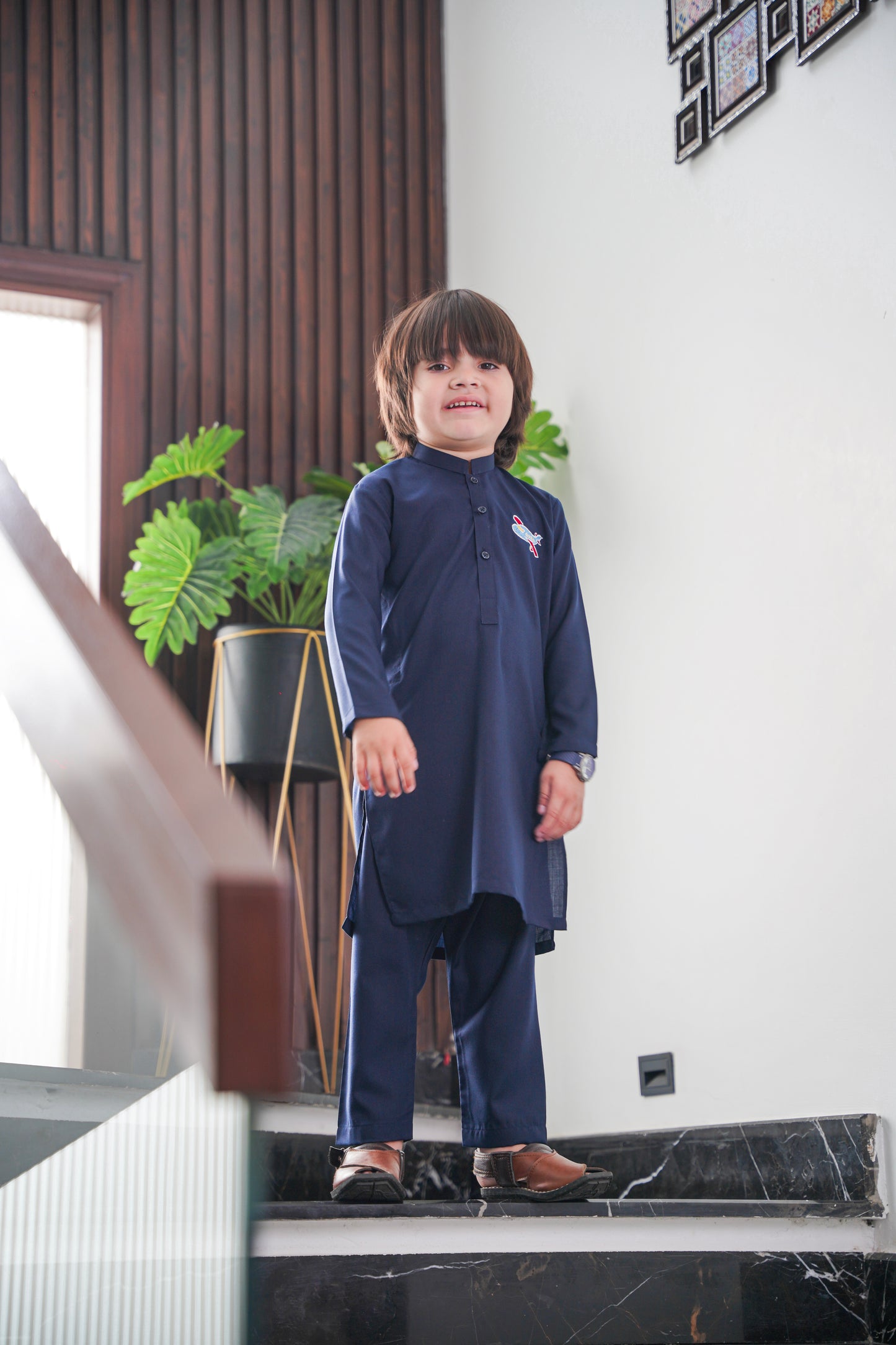 Aeroplane Embroidered - Navy Blue Kurta Pajama