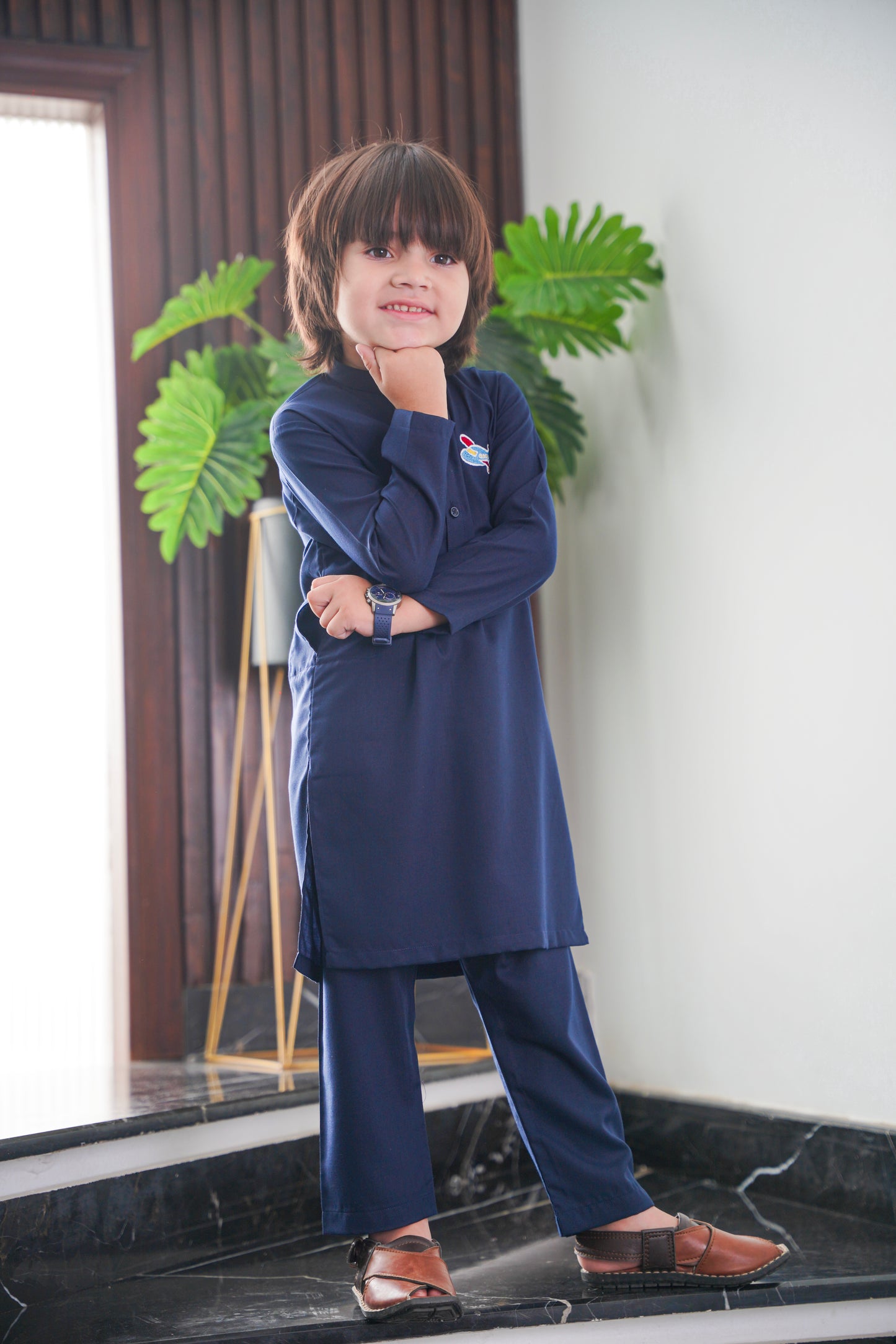 Aeroplane Embroidered - Navy Blue Kurta Pajama