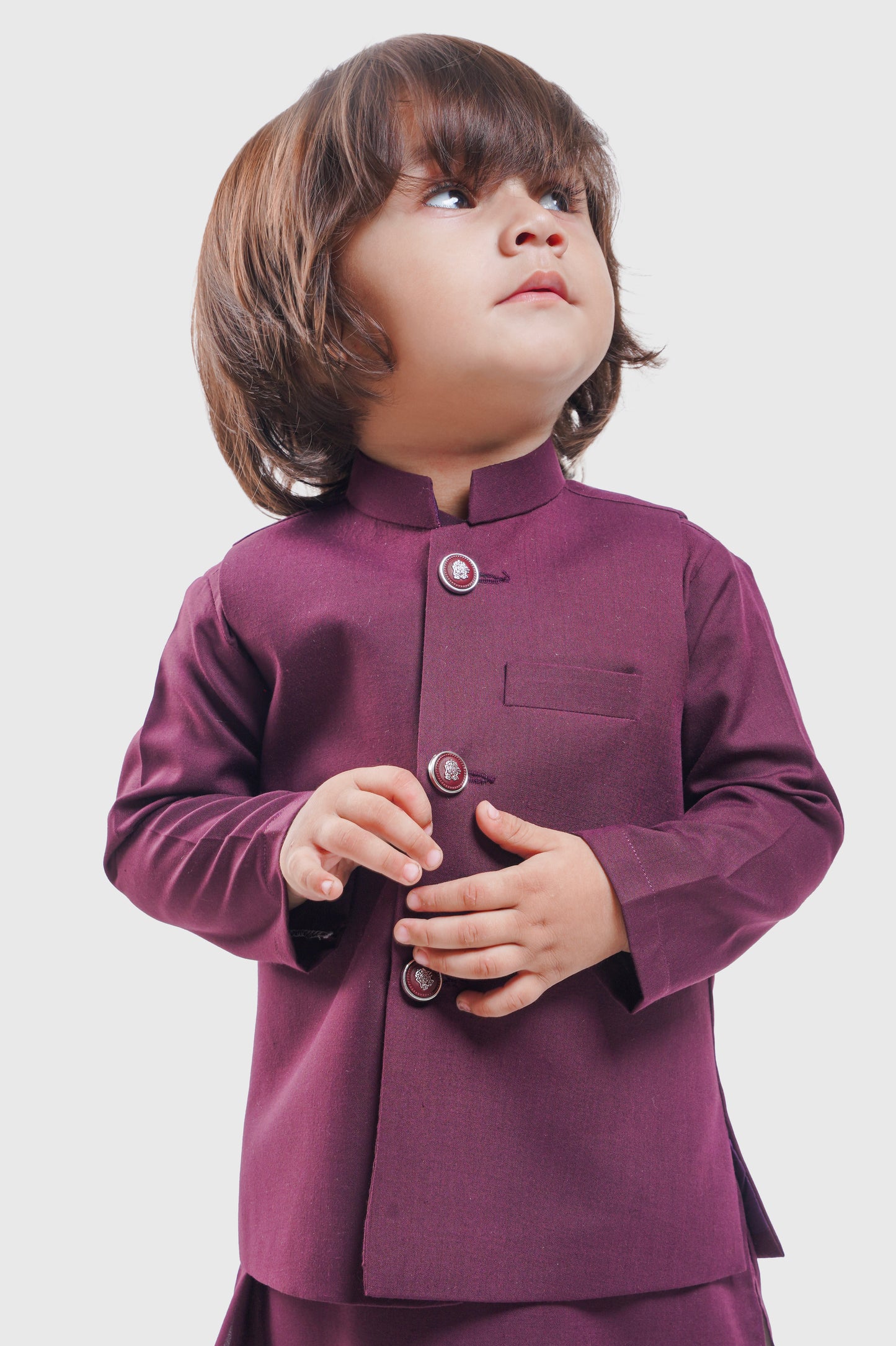 Plum Purple Waistcoat & Kurta - White Pajama
