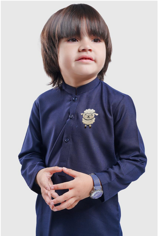 Navy blue sheep embroidery kurta pajama
