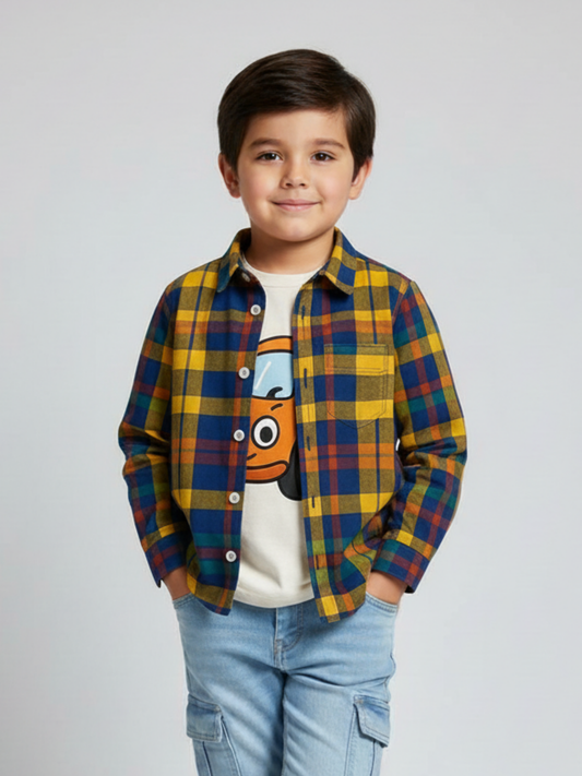 Multi color plaid check Shirt + T shirt