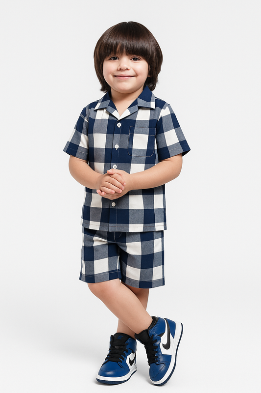 Blue Cuban Check Shirt and Shorts Set