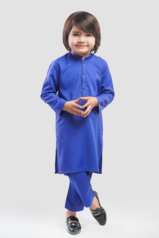 Royal Blue Kurta Pajama (Red Embroidery)