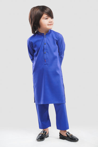 Royal Blue Kurta Pajama (Red Embroidery)