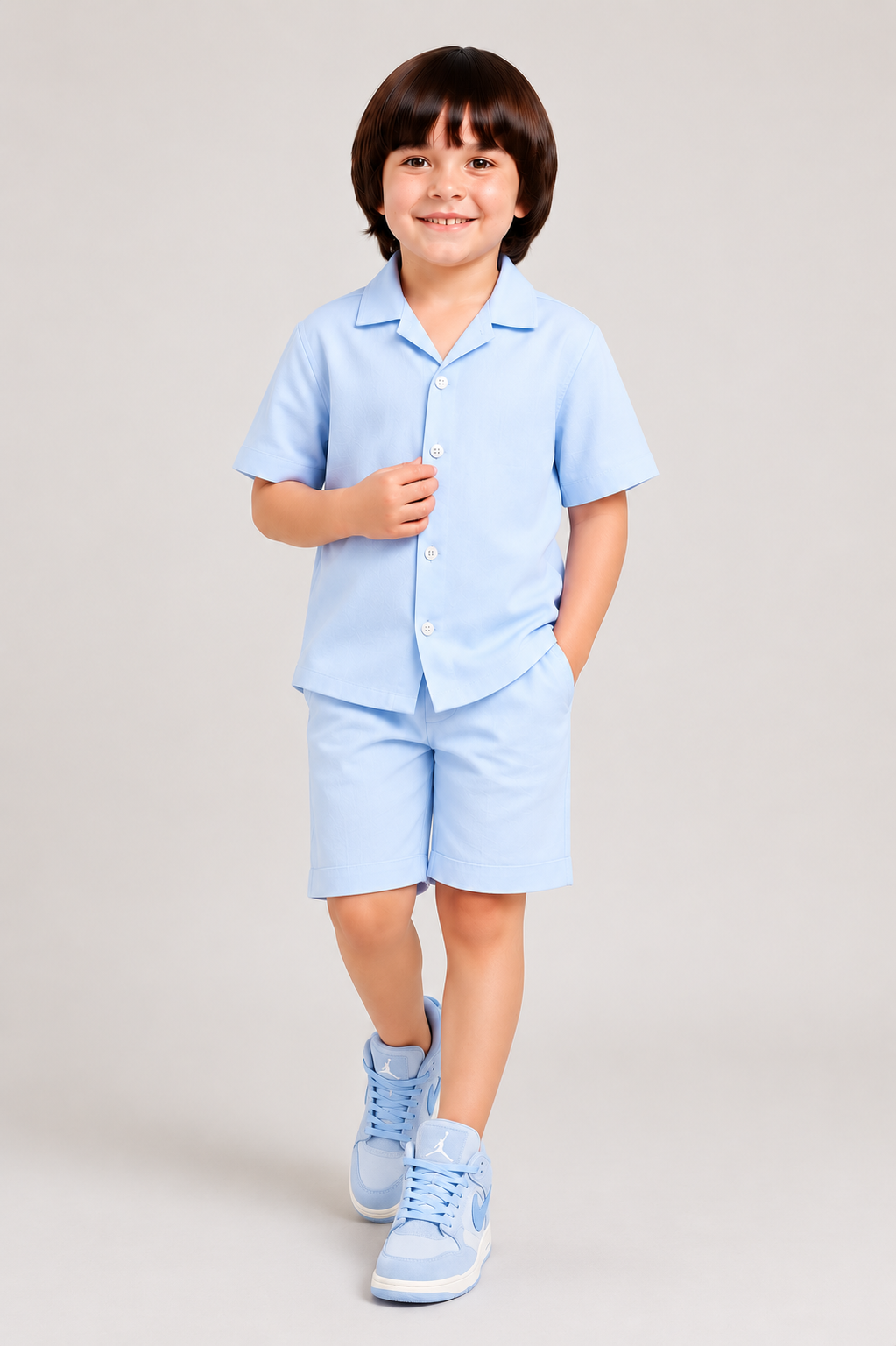 Sky Blue Shirt And Shorts Co-Ord Set