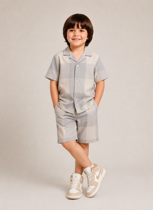 Brown check shirt and Shorts set