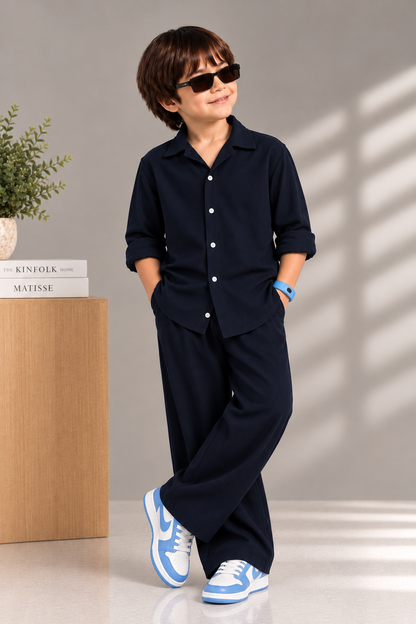 Premium Navy Blue Boys Old Money Co-Ord Set
