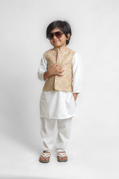 Peach Mysore Embroidered Waistcoat