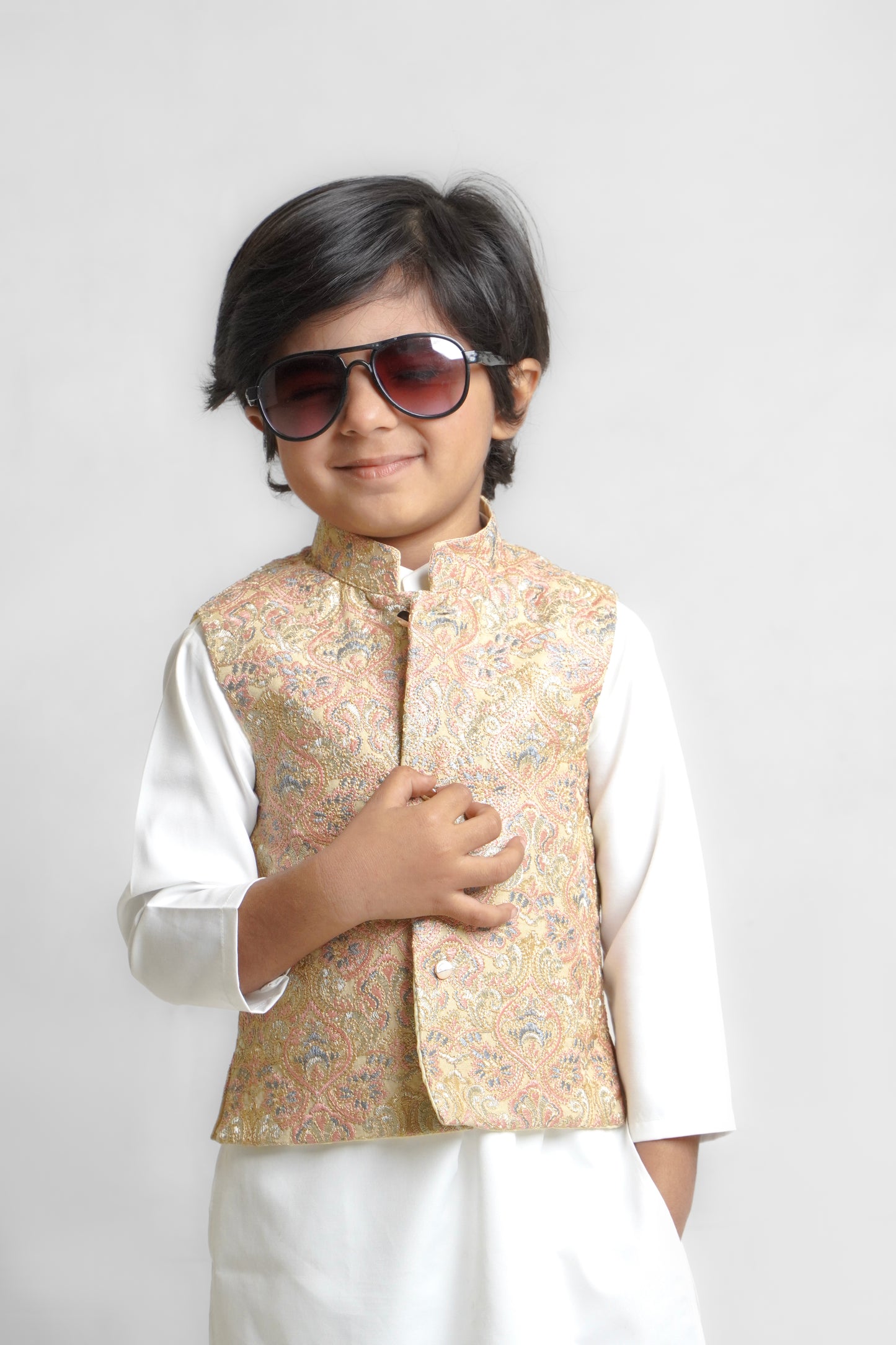 Peach Mysore Embroidered Waistcoat