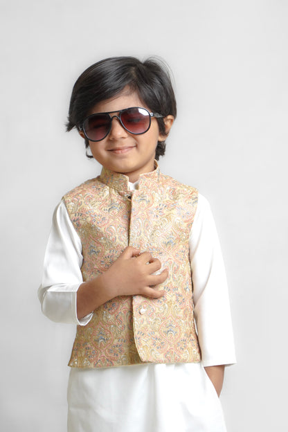 Peach Mysore Embroidered Waistcoat