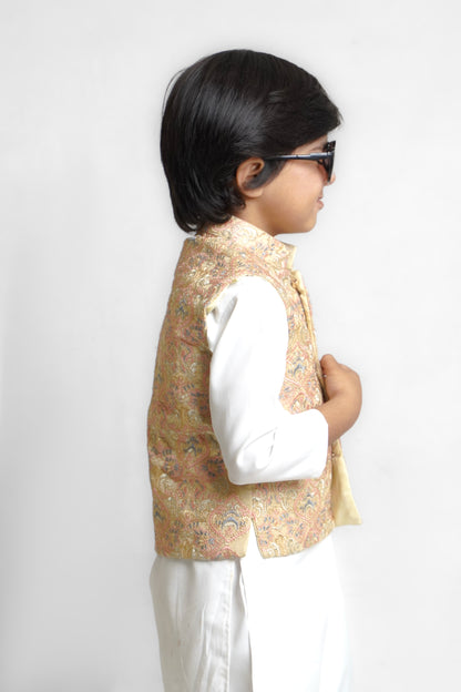 Peach Mysore Embroidered Waistcoat