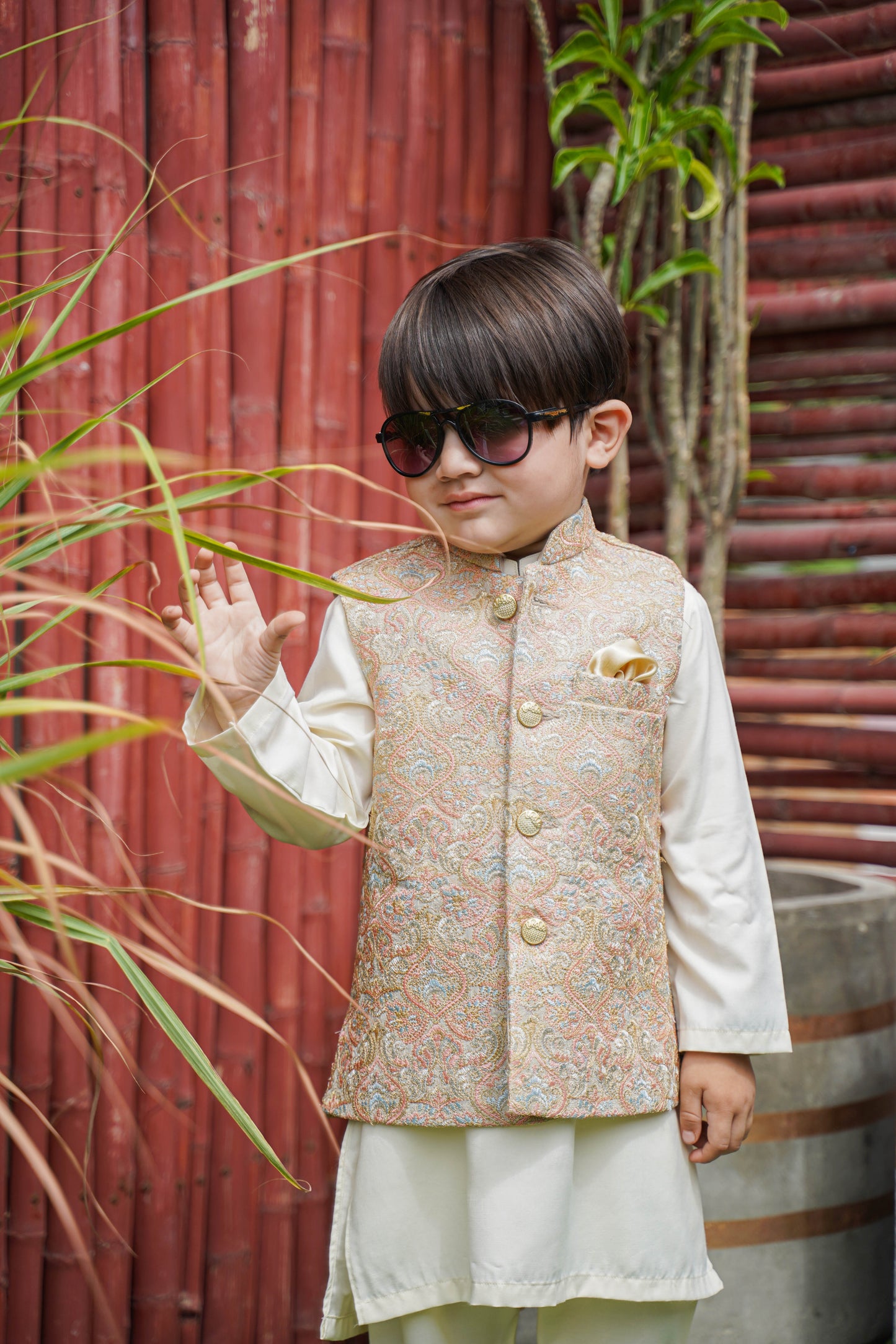 Peach Mysore Embroidered Waistcoat