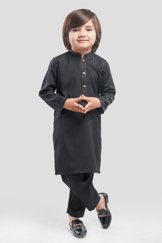 Jet Black Kurta Pajama (Golden Embroidery)