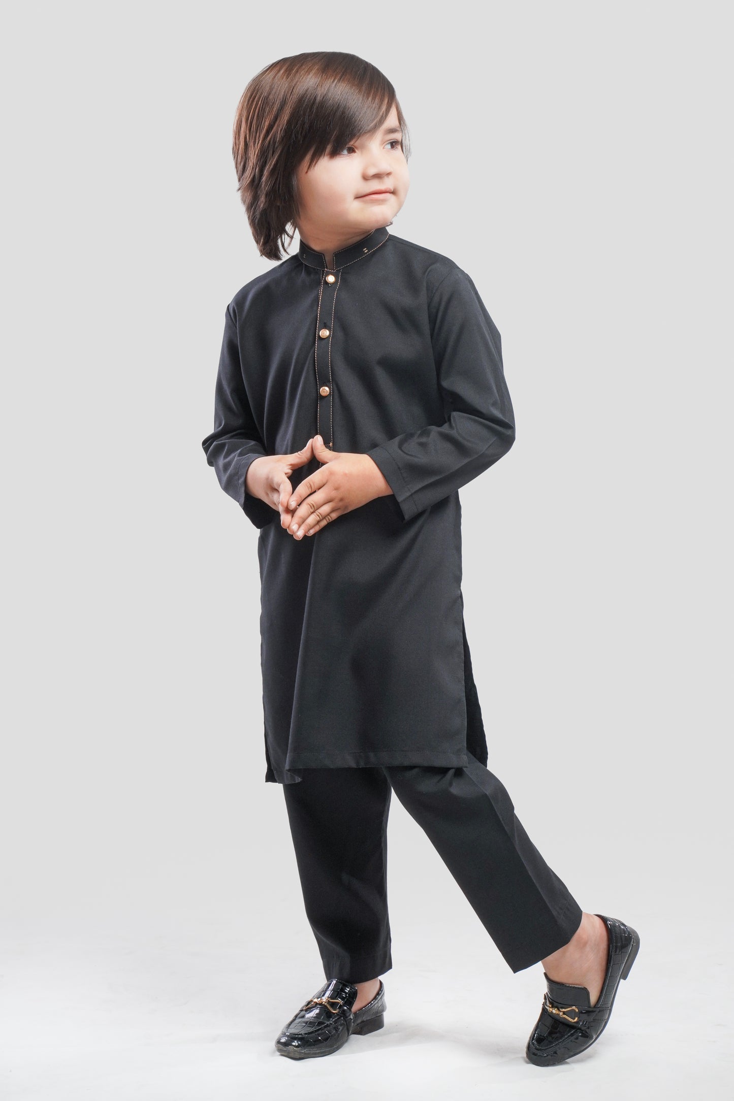 Jet Black Kurta Pajama (Golden Embroidery)