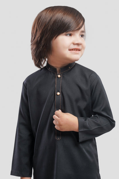 Jet Black Kurta Pajama (Golden Embroidery)