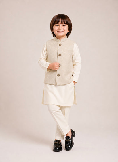 Gold Dust waist coat and cream kurta pajama