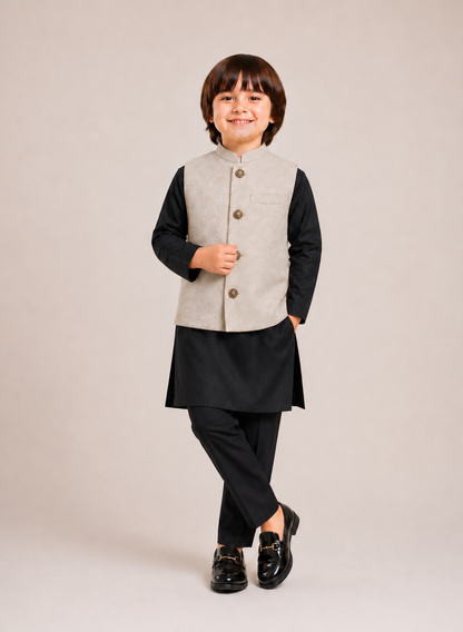 Gold Dust waist coat and Black kurta Pajama