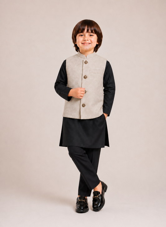 Gold Dust waist coat and Black kurta Pajama