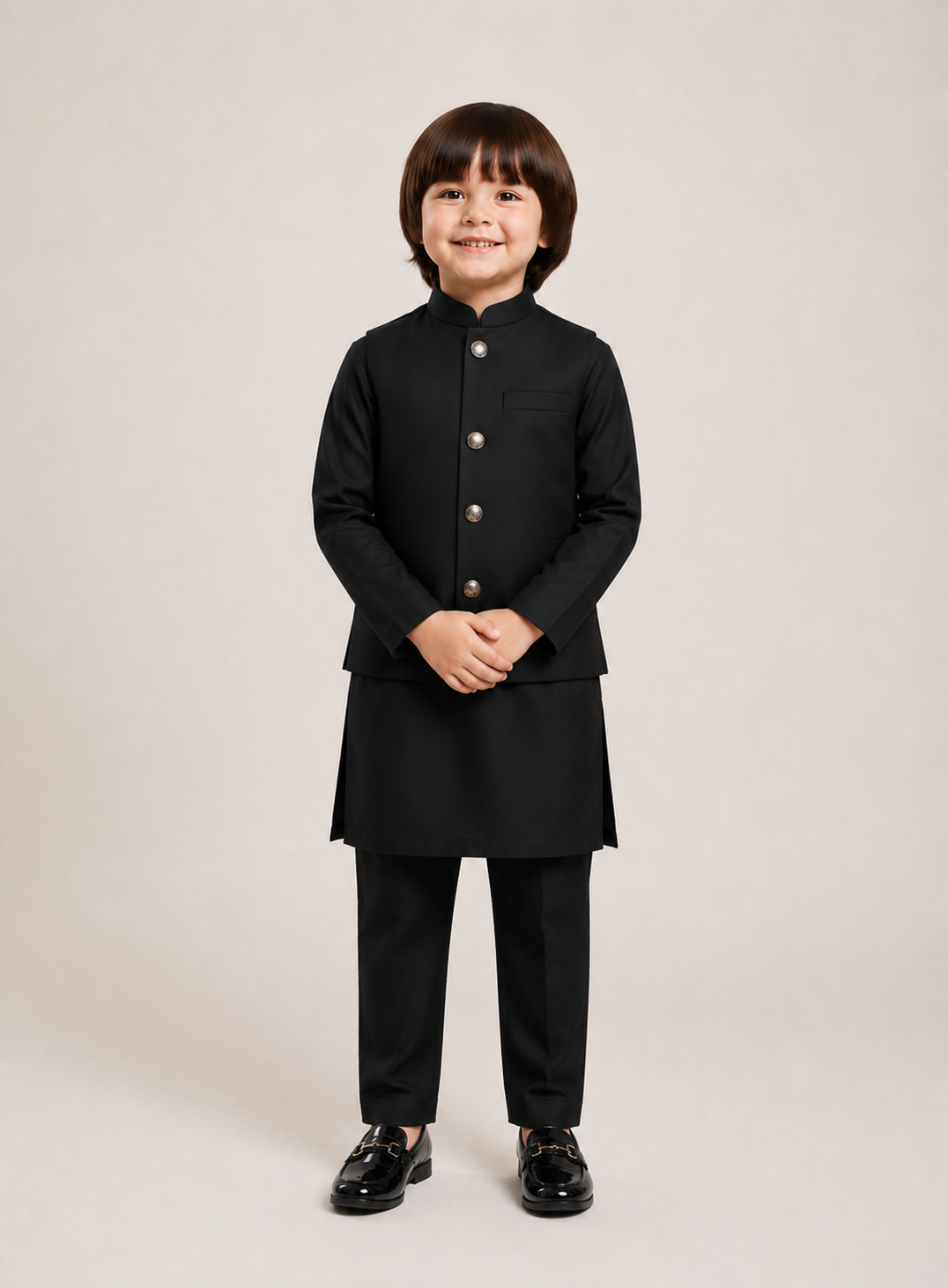 Black Waistcoat and Black Kurta Pajama