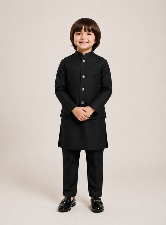 Black Waistcoat and Black Kurta Pajama