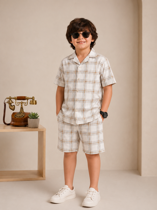 Sandstone Plaid Cuban Co-Ord Set