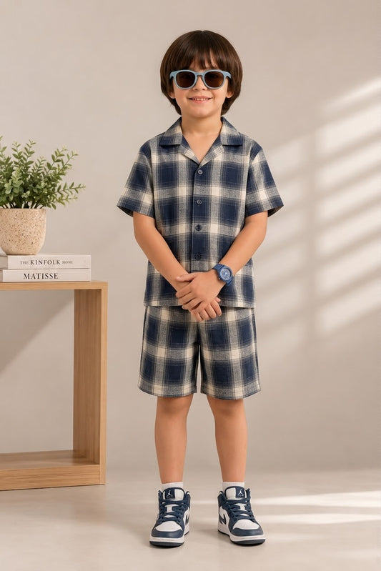 Blue Cuban Check Shirt and Shorts Set