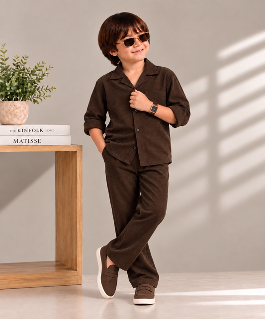 Premium Boys Brown Corduroy Co-Ord Set