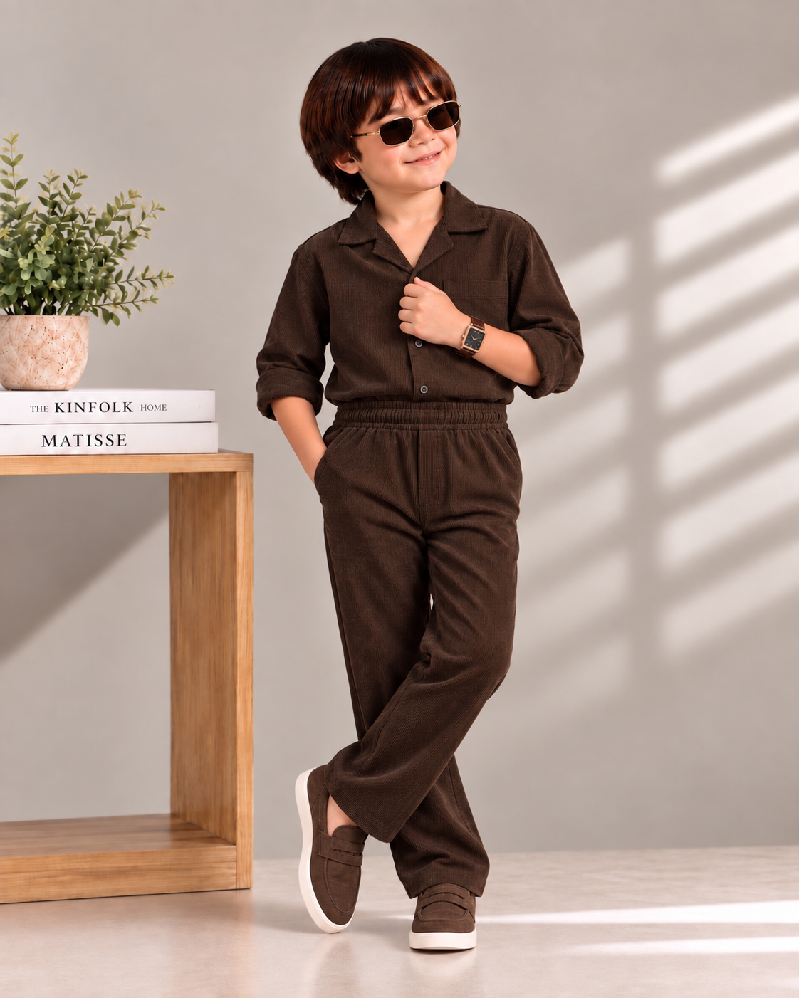 Premium Boys Brown Corduroy Co-Ord Set