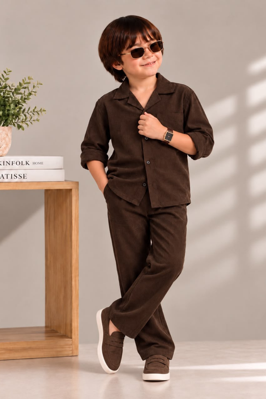 Premium Boys Brown Corduroy Co-Ord Set