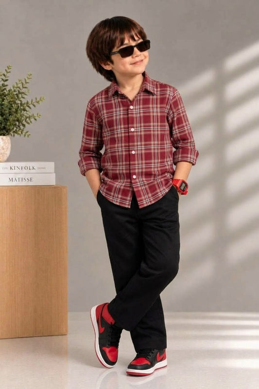 Premium Red Check Boys Shirt & Het Black Trouser Set | Premium Smart Casual Kids Outfit