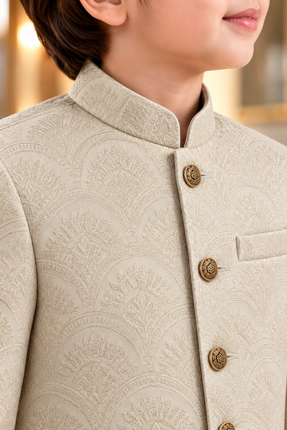Premium Kashmiri Gold Jacquard Sherwani for Boys – Luxury Kids Wedding & Eid Wear (1–10 Years)