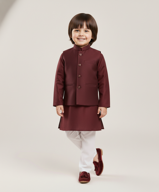 maroon waist coat and kurta pajama
