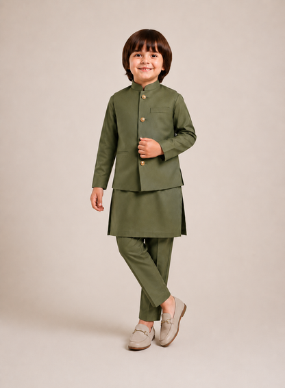 Olive green Waitcoat with Olive green Kurta Pajama
