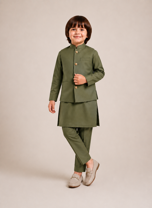 Olive green Waitcoat with Olive green Kurta Pajama
