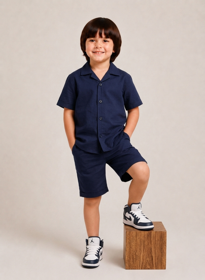 Premium Blue Shirt and Shorts Co-Ord Set