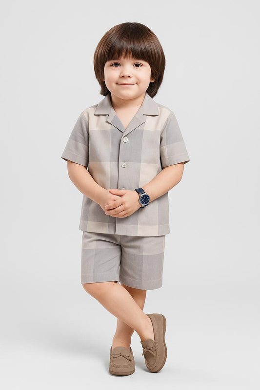 Brown check shirt and Shorts set