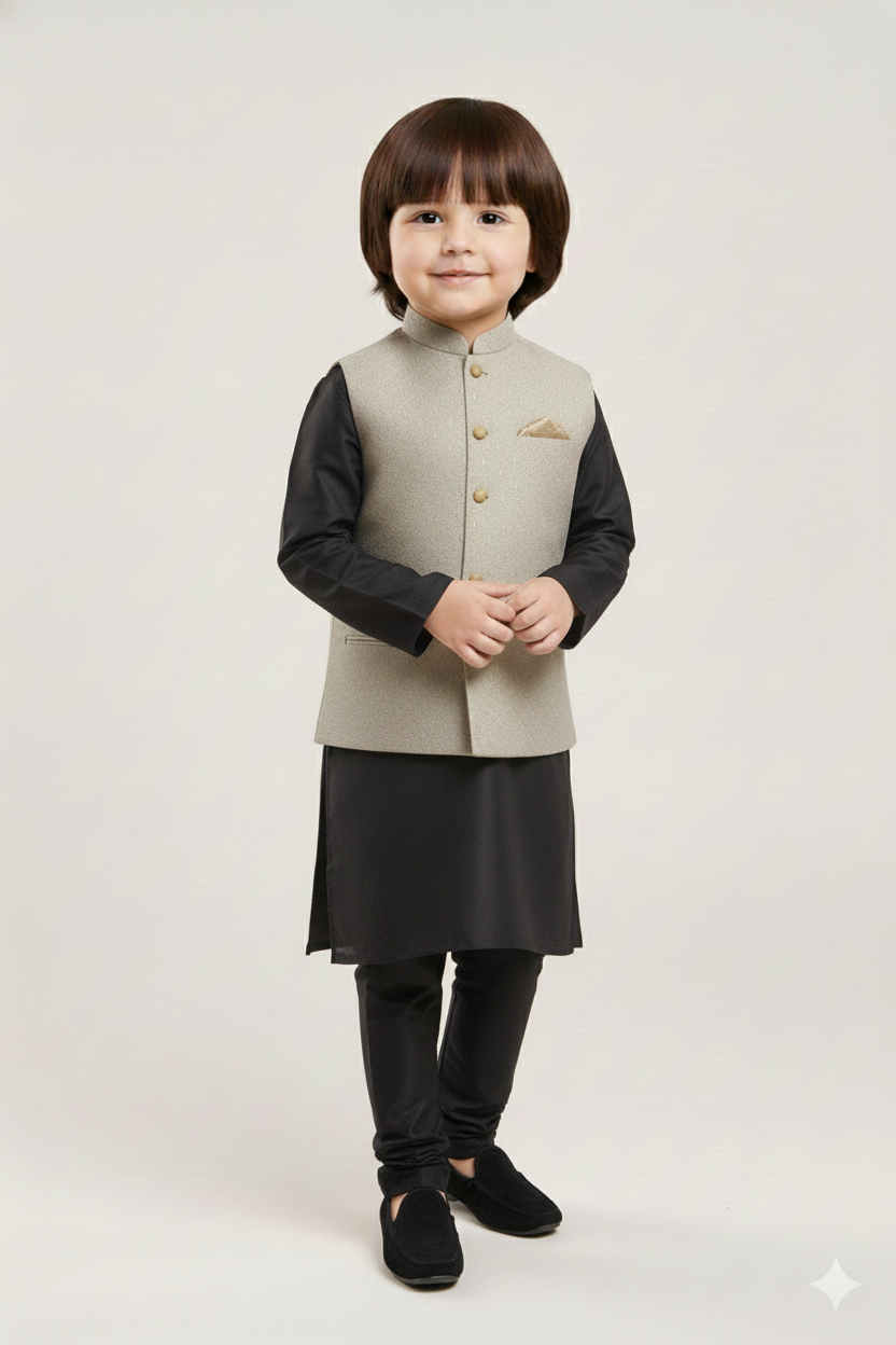 Gold Dust waist coat and Black kurta Pajama