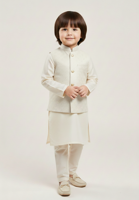 Cream kurta Pajama and Waist coat