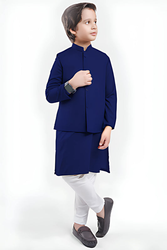 Navy blue kurta pajama and waist coat