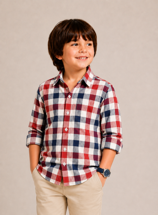 Tartan Check Flannel Shirt for Boys ( Red & Blue )